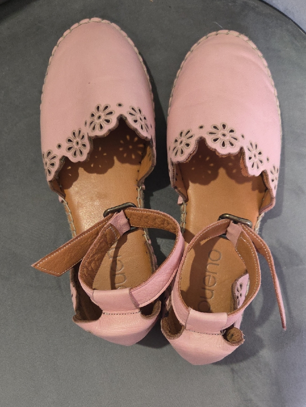 Bueno Pink Floral Cutout Espadrille Ankle-Strap Flats